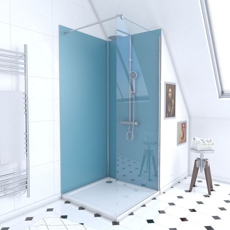 Set Doccia 90x90 cm - Pannelli Murali Blu/Cromato + Piatto Doccia + Parete Trasparente 6 mm