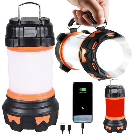 Linterna LED recargable, 1000 lúmenes, 4000 mAh, lámpara de camping de 360°, foco LED portátil recargable, ultrabrillante, 6 modos de iluminación para camping, cable USB (1/5)