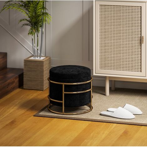 Pouf coffre rond Ø42 cm en polyester noir OKMYHOME (1/4)