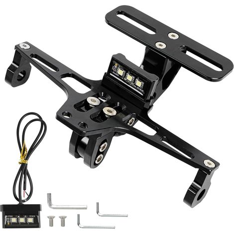 Support de Plaque Moto D'immatriculation Réglable Porte Plaque Immatriculation avec Lumière Universel Compatible avec MT01 MT07 MT09 Z900 SV650 FZS1000 FZS600 (1/5)