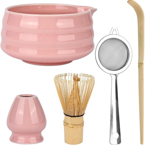 5-teiliges Matcha-Schalen-Set – Rosa – Traditionelles japanisches Teeservice – Keramikschale – Matcha-Schale – Zeremonie – Keramik fürs Büro – Teeraum (1/5)