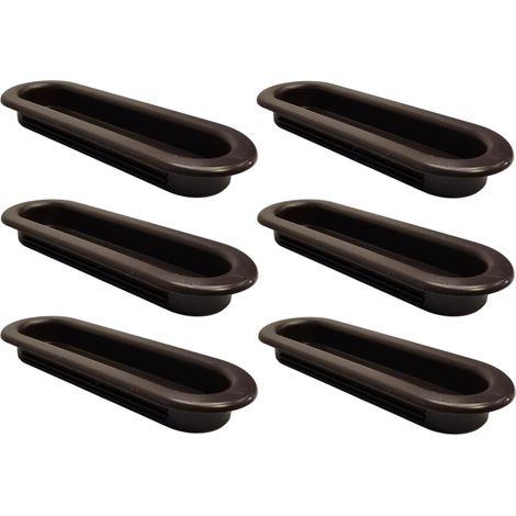 6x Poignée de meuble encastrable 31 x 88 mm plastique placard porte cuisine armoire tiroir buffet maison, marron foncé (1/4)
