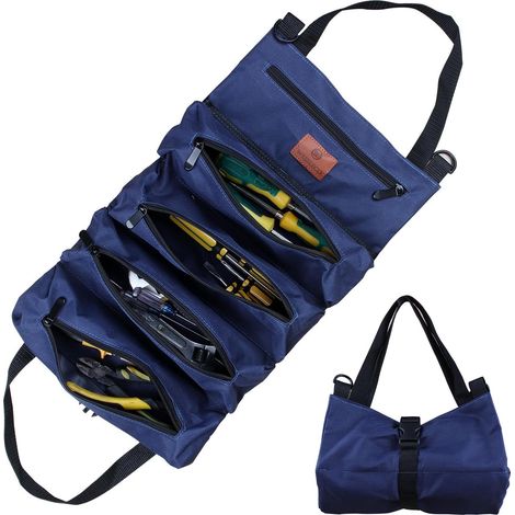 Sac à Roulettes pour Outils, Sac à Outils en Toile pour Clés à Molette, Sac à Roulettes Polyvalent avec 5 Poches à Fermeture éclair, Idéal pour les Plombiers et les électriciens (1/4)