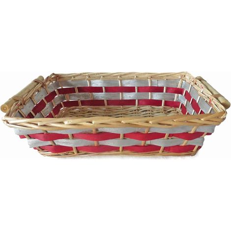 Cesto da confezionamento in vimini rosso e argento, 40/36x27x10 cm (kit da 10)
