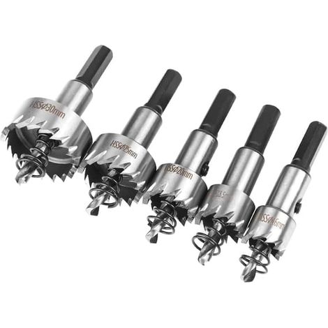 Jeu de 5 scies cloches HSS cobalt Ø16/18,5/20/25/30 mm, en acier rapide allié, acier inoxydable, adaptées au bois, au plastique et au métal. (1/5)
