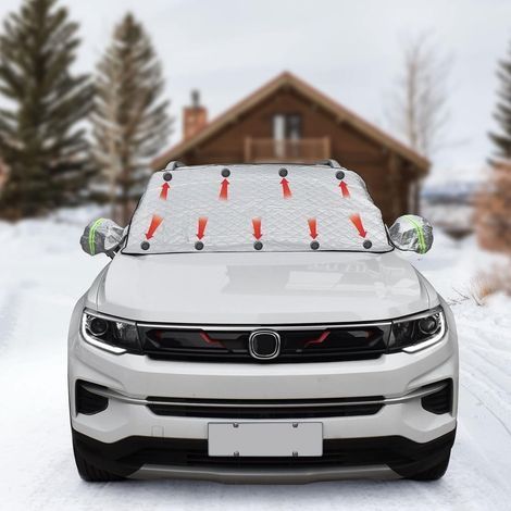 Couverture de neige pour pare-brise de voiture, neige imperméable, glace, protection contre le gel, 4 couches de couverture d'hiver pare-brise s'adapte à la plupart des voitures avec 9 magnétiques