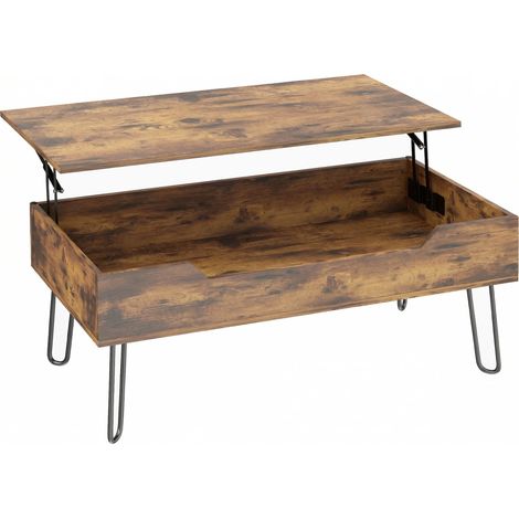 Mesa de centro elevable de MDF y acero con gran compartimento oculto, color nogal (1/5)