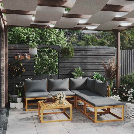 Salon de jardin 6 pcs Ensemble Table et Chaise de Jardin - avec coussin Bois d'acacia solide BV328257 - BonneVie (1/5)