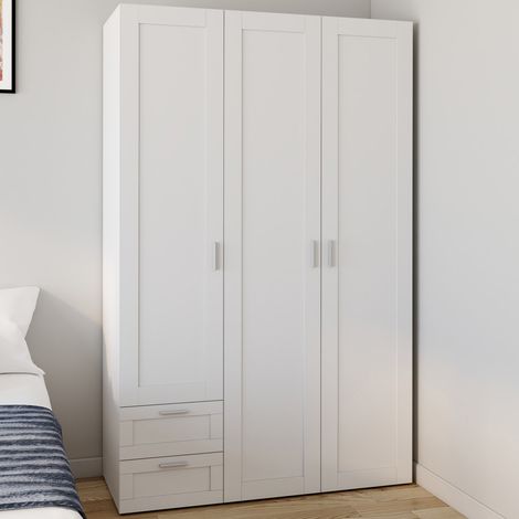 Armario de 3 puertas VITO blanco 120 cm con 2 cajones y estantes (1/5)