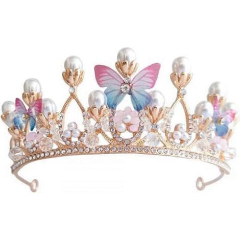 Prinzessinnen-Schmetterlingsdiadem für Mädchen, Haarreif mit Perlen und Strasssteinen verziert, ideales Haaraccessoire für Halloween, Hochzeiten, Abschlussbälle, Geburtstage, Cosplay und Weihnachten (1/5)