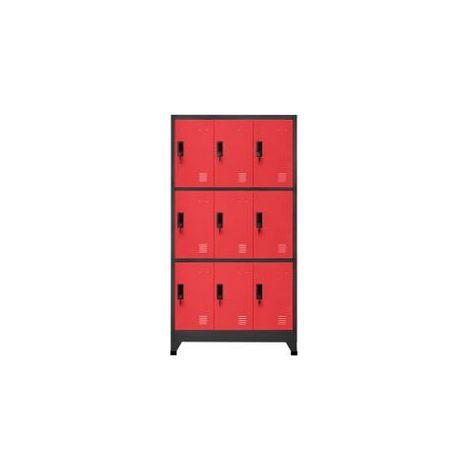 Armoire en acier Koface 90cm – 9 casiers avec fermeture à clé-Anthracite/Rouge (1/5)