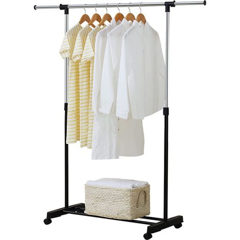 Supernic Hanging Rails for Clothes Adjustable Clothes Rail with Wheels (88-150) x 42 x (80-157) cm Small Clothing Rails Tidy Clothes Rack Narrow Garment Coat Rack Stand Metal for Bedroom Black (1/5)
