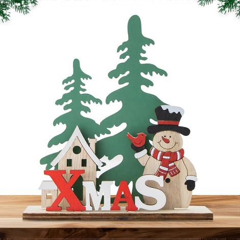 Centre de table de Noël en bois, décoration de table de Noël, pour la décoration d'étagères à la maison et les tables de fête de Noël (bonhomme de neige) (1/5)