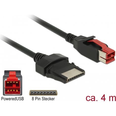 Delock Cable PoweredUSB macho 24 V  8 pin macho 4 m para impresoras y terminales de punto de venta