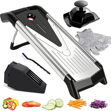 Professional Kitchen Tool, Stainless Steel Multifunctional Vegetable Cutter with V-Shaped Cutting Blades, Japanese Mandoline for Slicing/Julienne, Includes 1 Cleaning Brush and 1 Glove (1/5)