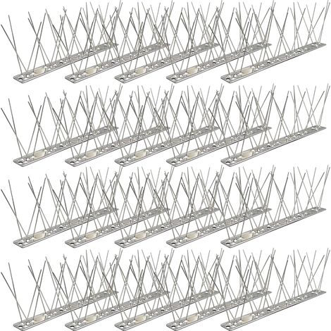 Pics Anti Pigeon INOX (1m, 4 pcs à 25cm) - Kit Répulsif Oiseaux 304 avec 8 Vis & 8 Colliers - pour Balcon, Gouttière, Toit & Fenêtre - Contre Corbeaux