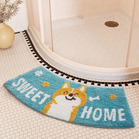BRAVIX Tapis Salle De Bain Angle Antidérapant Absorbant Moelleux Doux Et Confortable Tapis De Douche Arrondi en Quart De Cercle Lavable,Tapis de bain festonné 42x100cm (1/5)