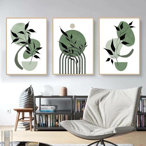 Poster 3er Abstrakt Grün Blätter Pflanzen Wohnzimmer F 30x40cm (1/5)