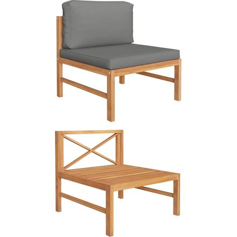 Canapé central-Sofa avec coussins gris foncé Bois de teck solide (1/5)
