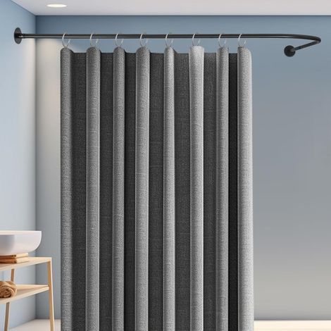 Tringle à rideau de douche en forme de L - 70-95 x 105-165 cm - Réglable en forme de L - En acier inoxydable - Pour salle de bain, baignoire - Noir