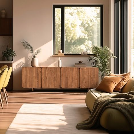 SIXTINE - Buffet 4 portes 200x65cm en bois de teck recyclé (1/5)