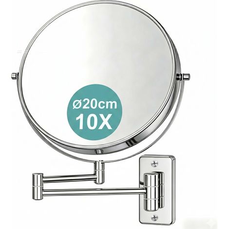Miroir grossissant mural x10 - Double face, bras pivotant (1/5)