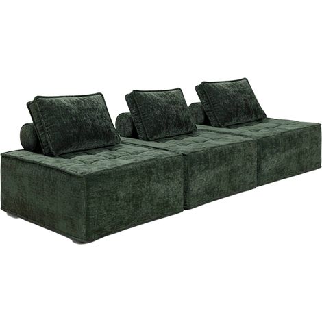 Canapé modulable 3 places en tissu avec coussins vert L 255 cm - Tiby (1/5)