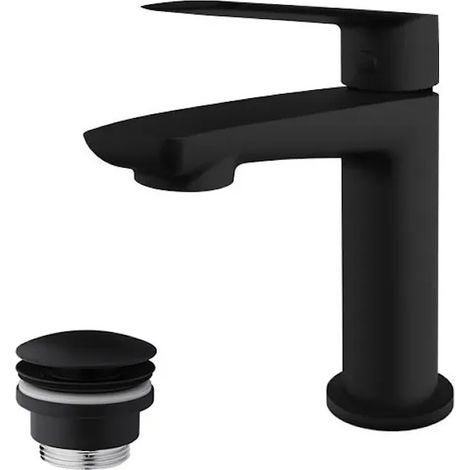 Mitigeur de lavabo avec garniture de vidage (bouchon) noir mat (1/3)