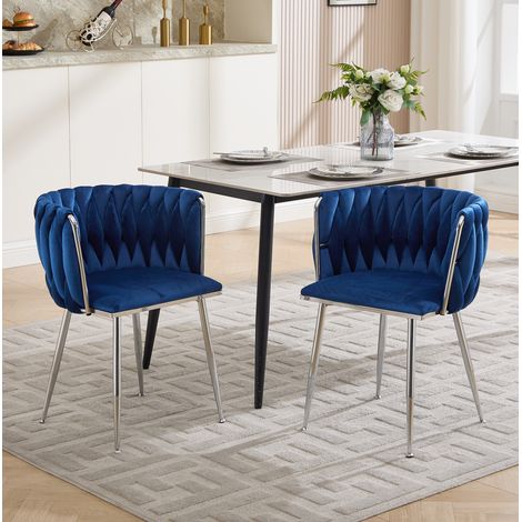Tabouret de bar avec dossier bas tressé, assise rembourrée, structure en métal, tissu - bleu (1/5)