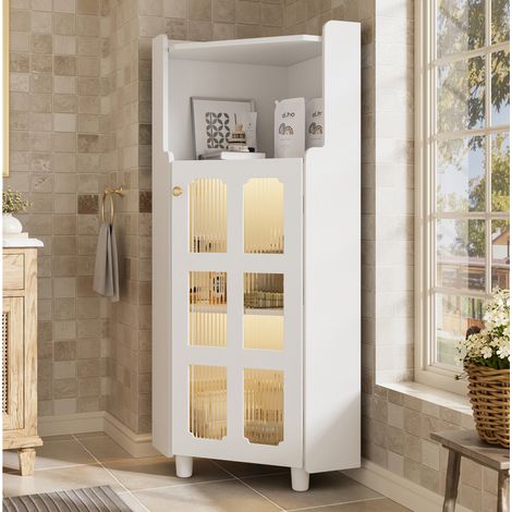 Meuble d’angle blanc avec LED, finition laquée, MDF, 63,5 x 124 cm, REDOM (1/5)