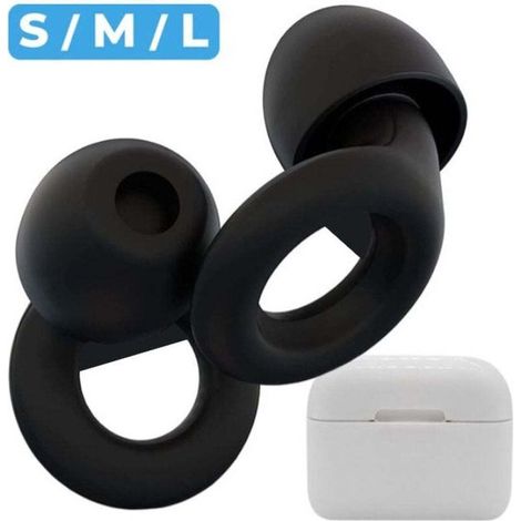 Bouchons d'oreilles antibruit - Embouts en silicone 30 dB - Pour dormir, les concerts, la moto, le tir - Protection auditive réutilisable - Noir