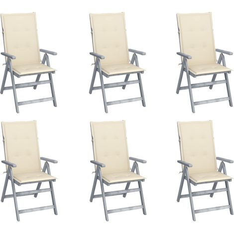 Lot de 6 Chaises de jardin inclinables - Chaises d'extérieur pour terrasse/jardin avec coussins Bois d'acacia BV401380 - BonneVie (1/5)