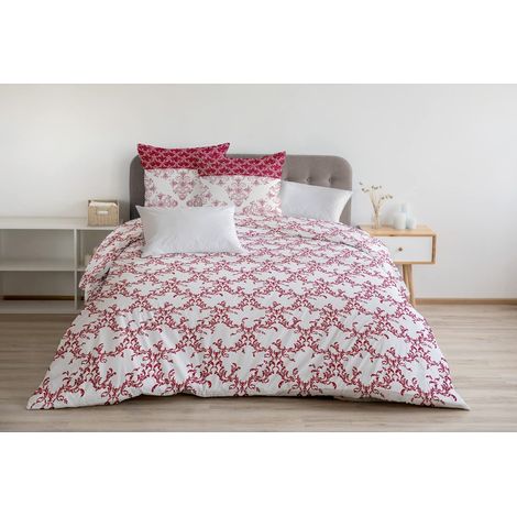 Housse de Couette 3 Pièces 100% Coton 57 Fils 2 Personnes 220x240 cm Frise Bordeaux Blanc (1/5)