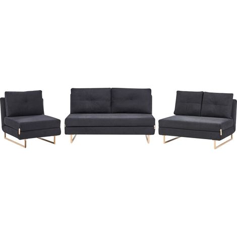 Living Room Set 6 Seater JERSLEV Fabric Black (1/5)