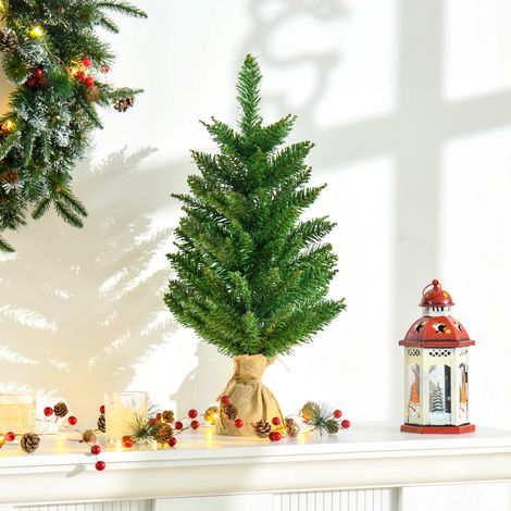 Árbol de Navidad Artificial Pequeño de 60 cm Altura con 70 Ramas Base de Tela Mini Árbol Navideño Realista para Interior Verde (1/5)