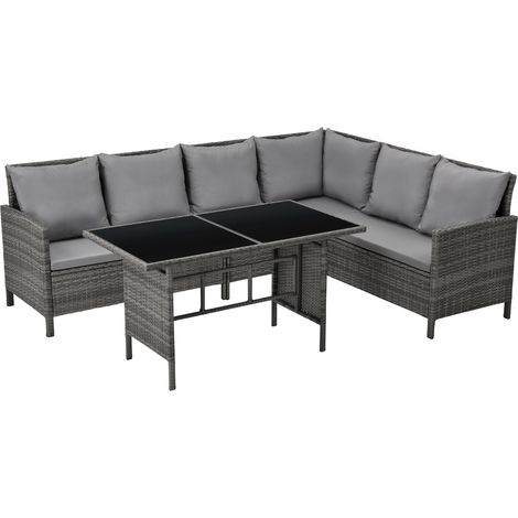 SVITA MADISON Rattan-Lounge Ecksofa Rattan-Lounge Gartenmöbel-Set Garnitur Grau (1/5)
