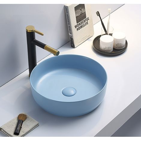 Swiss Aqua Technologies Set 39x39x12cm lavabo freestanding senza troppopieno + tappo di scarico Infinitio blu opaco SetSATINF-blue