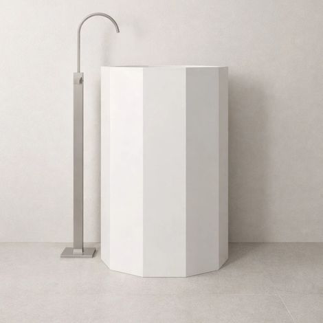 Lavabo elegante da centro stanza modello erik in artificial stone bianco opaco free standing confezione 1 (1/5)