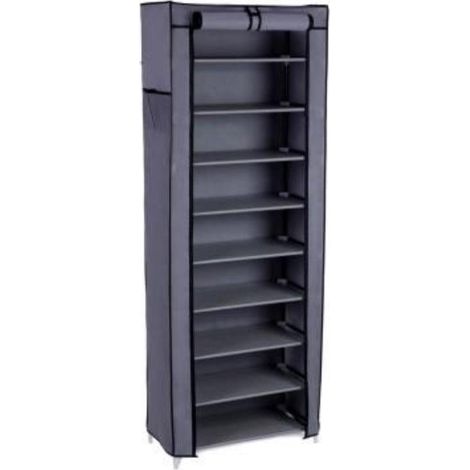 Armoire/étagères à chaussures 10 couches avec housse 27 paires de chaussures 58 x 28 x 160 cm gris (1/5)