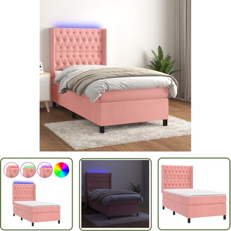 The Living Store Sommier à lattes de lit matelas et LED Rose 90x190 cm Velours - Lit Plateforme - Lit Design - Lit Velours - Lit Avec Led - Lit Double (1/5)