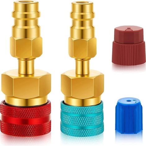 Adattatore da R1234YF a R134A, adattatori blu e rossi per R1234YF ad alta e bassa pressione, raccordi per tubi flessibili dell'aria condizionata per lo svuotamento e la ricarica del compressore R1234Y (1/5)