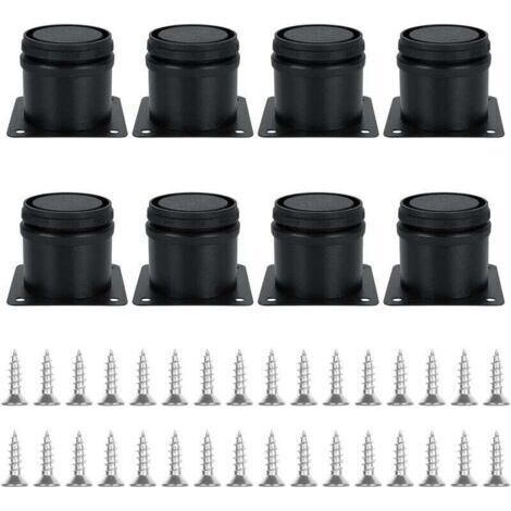 FENOPLASTICAUn ensemble de 8 pieds de meubles noirs réglables, de 50 mm de diamètre et 50 mm de hauteur, en acier inoxydable, adaptés aux canapés, tables basses, meubles TV, armoires, lits, établis, e (1/5)