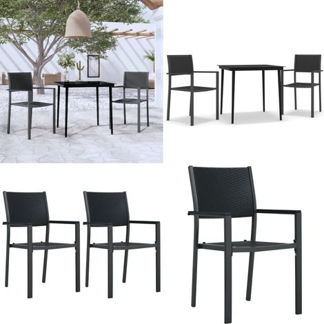 Set da Pranzo da Giardino 3 pz Nero - Tavolo da pranzo da esterno - Sedie da pranzo da esterno