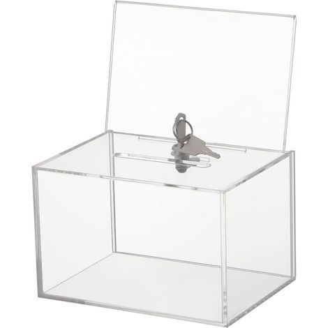 Boîte à dons en acrylique transparent avec serrure, 16 x 11,5 x 20,4 cm, caisse de collecte pour association et église (1/5)