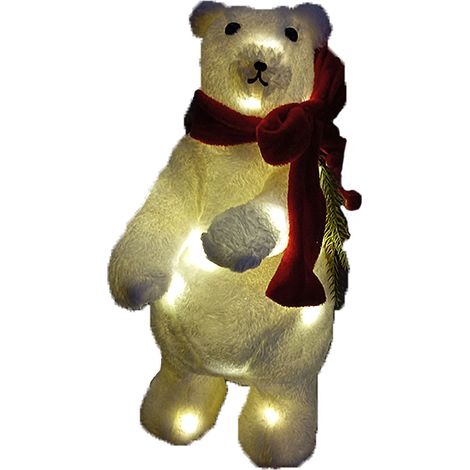 Orso Polare bianco luminoso 25 luci led pelliccioso con sciarpa decorazioni addobbi natalizi H30 cm (1/3)
