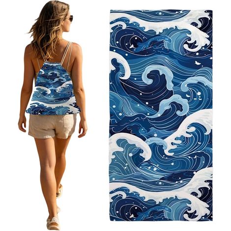 Sac Serviette Plage Serviette 2-en-1 convertible en tapis de bain ou sac à Serviettes Piscine Pliables pour Camping Baignade Hôtel Parc Aquatique Extérieur Vacances (1/5)