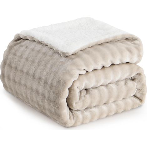 Sherpa-Überwurfdecke 150×200 cm, beige, 2-Personen-Größe, weich und warm, Winter, für Bett oder Sofa