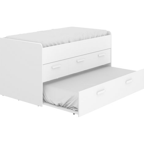 Lit gigogne double 90 x 190 cm en mélamine coloris blanc avec 3 tiroirs - Longueur 194.3 x Profondeur 95 x Hauteur 67.5 cm -PEGANE- (1/5)