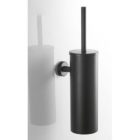 UlisemBrosse de Toilette, Brosse de Toilette et Récipient en INOX Mural et Support avec Couvercle, Manche Longue Accessoires de Salle de Bain Noir Mat (1/4)