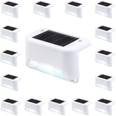 Lot de 16 lampes solaires étanches pour clôture, escaliers, clôture, cour, terrasse et chemin (blanc, blanc) (1/4)